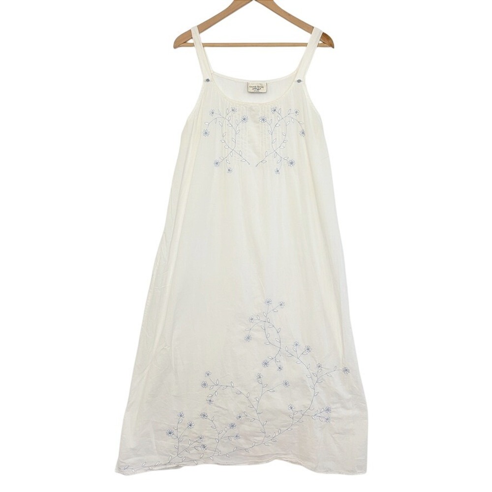 VTG Amanda Stewart Floral Embroidered Ditsy Cotton Nightgown Maxi Boho Dress S/M